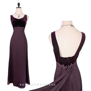 Vintage Velvet Prom Dress Maxi Gown 6 Purple 90s Goth Babydoll Regency Bead Glam